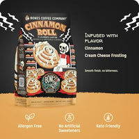 Thumbnail for Image 3 of Bones Coffee Company Cinnamon Roll Flavored Coffee, Medium Roast Low Acid Arabica Beans Compatible with Auto drip and French Press Coffee Maker, 12 Oz Ground