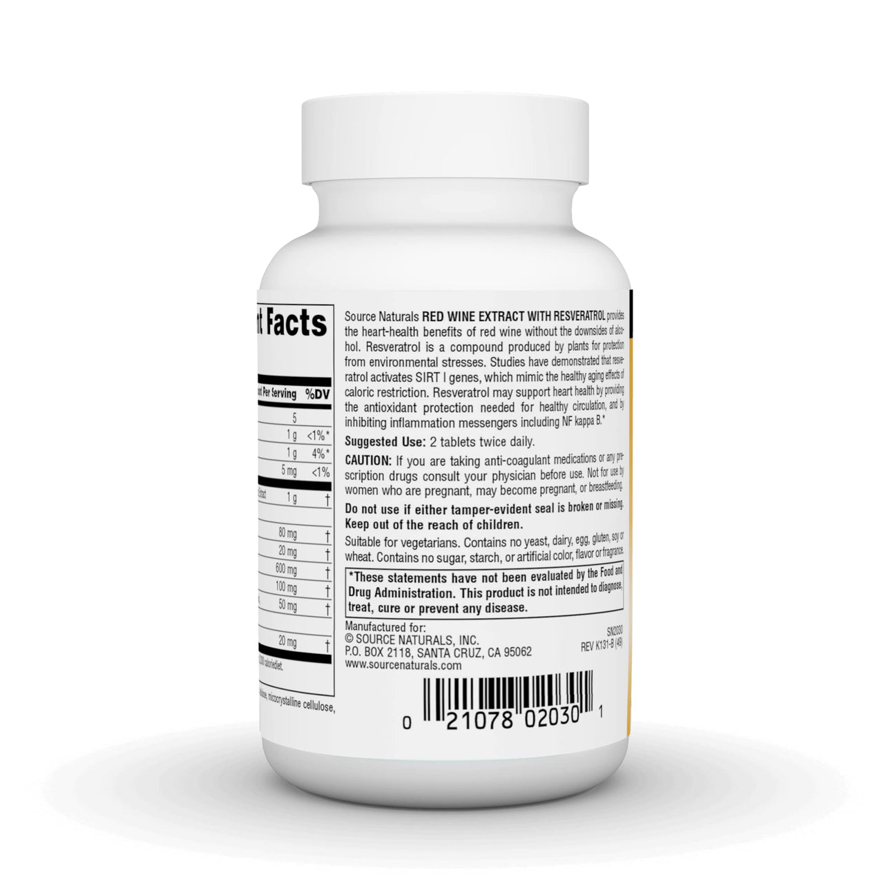 Source Naturals Red Wine Extract with Resveratrol, Suport for Healthy Aging* - 60 Tablets