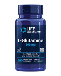 Thumbnail for Life Extension L-Glutamine, 500 mg L-glutamine, Amino Acid, Supports Muscle Health and Immune Health, Gluten-Free, Non-GMO, 100 Vegetarian Capsules