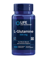 Thumbnail for Life Extension L-Glutamine, 500 mg L-glutamine, Amino Acid, Supports Muscle Health and Immune Health, Gluten-Free, Non-GMO, 100 Vegetarian Capsules