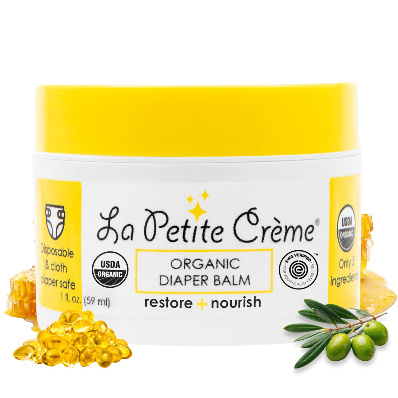 La Petite Creme French Organic Diaper Balm (1 oz) - Healing & Nourishing Diaper Cream - Gentle & Safe Liniment Baby Lotion - USDA Certified Organic - Baby Essentials for Newborn