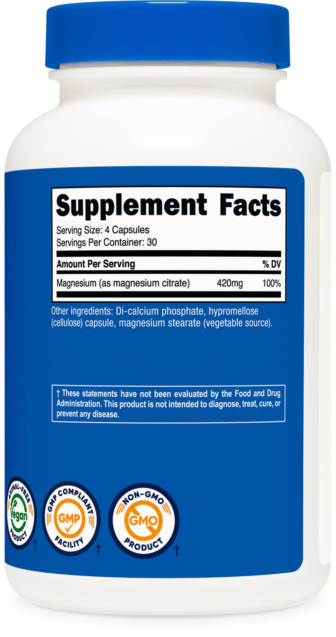 Nutricost Magnesium Citrate 420mg, 120 Veggie Capsules - 30 Servings, Gluten Free, Non-GMO Supplement