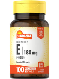 Thumbnail for Sundance Vitamin E 180mg (400 IU) | 100 Quick Release Softgels | High Potency Formula | Non-GMO and Gluten Free Supplement