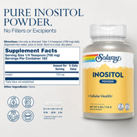 Thumbnail for SOLARAY Pure Inositol Powder - Cellular Health Support - Vegan, Lab Verified - 163 Servings, 4 OZ (4oz, 162 Serv.)