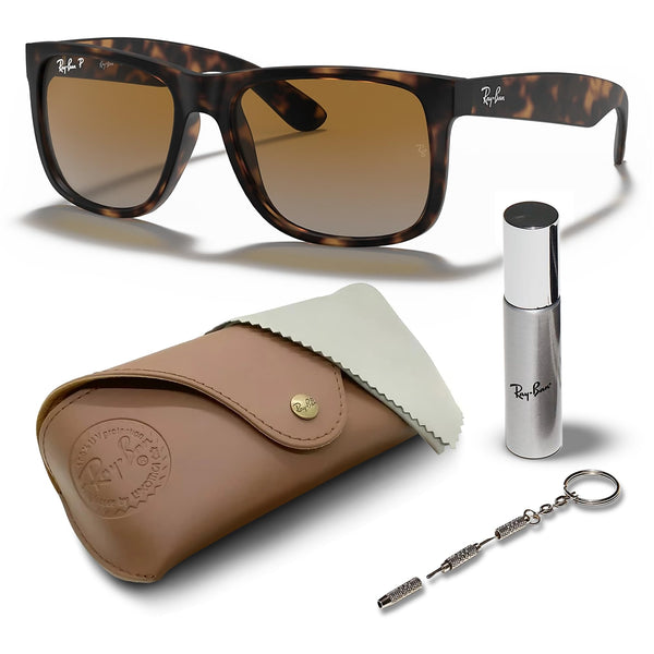 Ray-Ban RB4165 JUSTIN CLASSIC POLARIZED Square Shaped Sunglasses for Men & Women – Includes Official Rayban Eyewear Kit – Ideal Formal & Casual Wear Sunglasses – Brown/Grey Lens