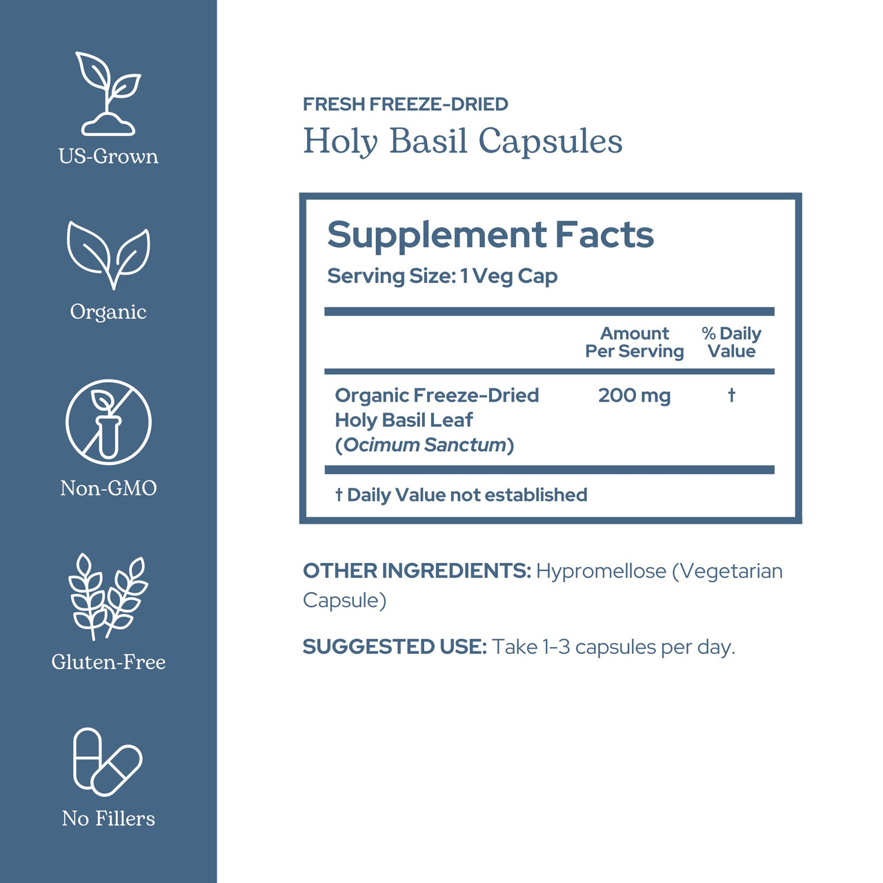Eclectic Herb - Holy Basil Capsules | Tulsi Supplement | Natural Adrenal Support | Herbal Supplement | Vegan, Non-GMO, Gluten Free, Freeze-Dried (90 CT | 200 mg)