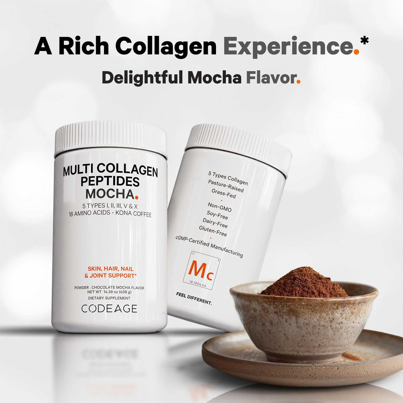 Codeage Multi Collagen Peptides Protein Powder - Chocolate Mocha Instant Coffee - Gourmet Knoa Coffee Drink & Shake - Collagen Type I, II, III, V & X - Grass-Fed, Hydrolyzed, Non-GMO - 14.39oz