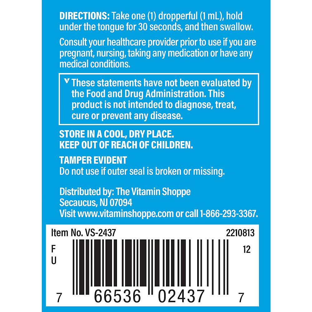 The Vitamin Shoppe Liquid B12 Methylcobalamin 1000 MCG - Energy Production | Raspberry Flavor Drops | 2 oz | Fast Absorption