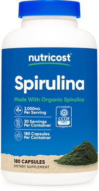 Thumbnail for Nutricost Spirulina 3,000mg, 180 Capsules for 30 Servings - CCOF Certified Made with Organic Spirulina, Gluten Free, Vegetarian