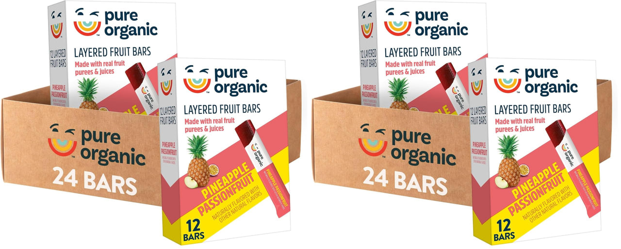 Pure Organic Layered Fruit Bars, Gluten Free, Vegan Fruit Snacks, Pineapple Passionfruit (2 Boxes, 24 Bars) (Pack of 2)