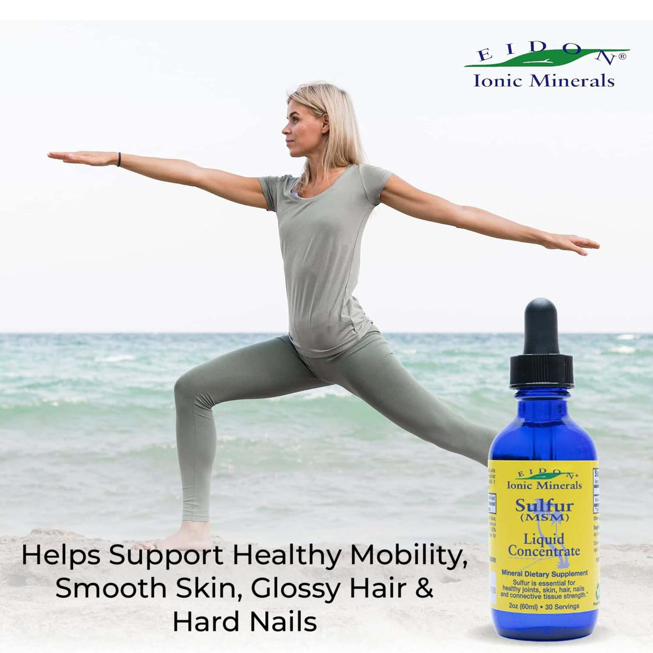 Eidon Ionic Minerals Liquid Sulfur Concentrate Drops - Pure Ionic MSM Sulfur Supplement, Supports Smooth Skin & Glossy Hair, No Preservatives or Additives, Gluten & Sugar Free - 2 oz