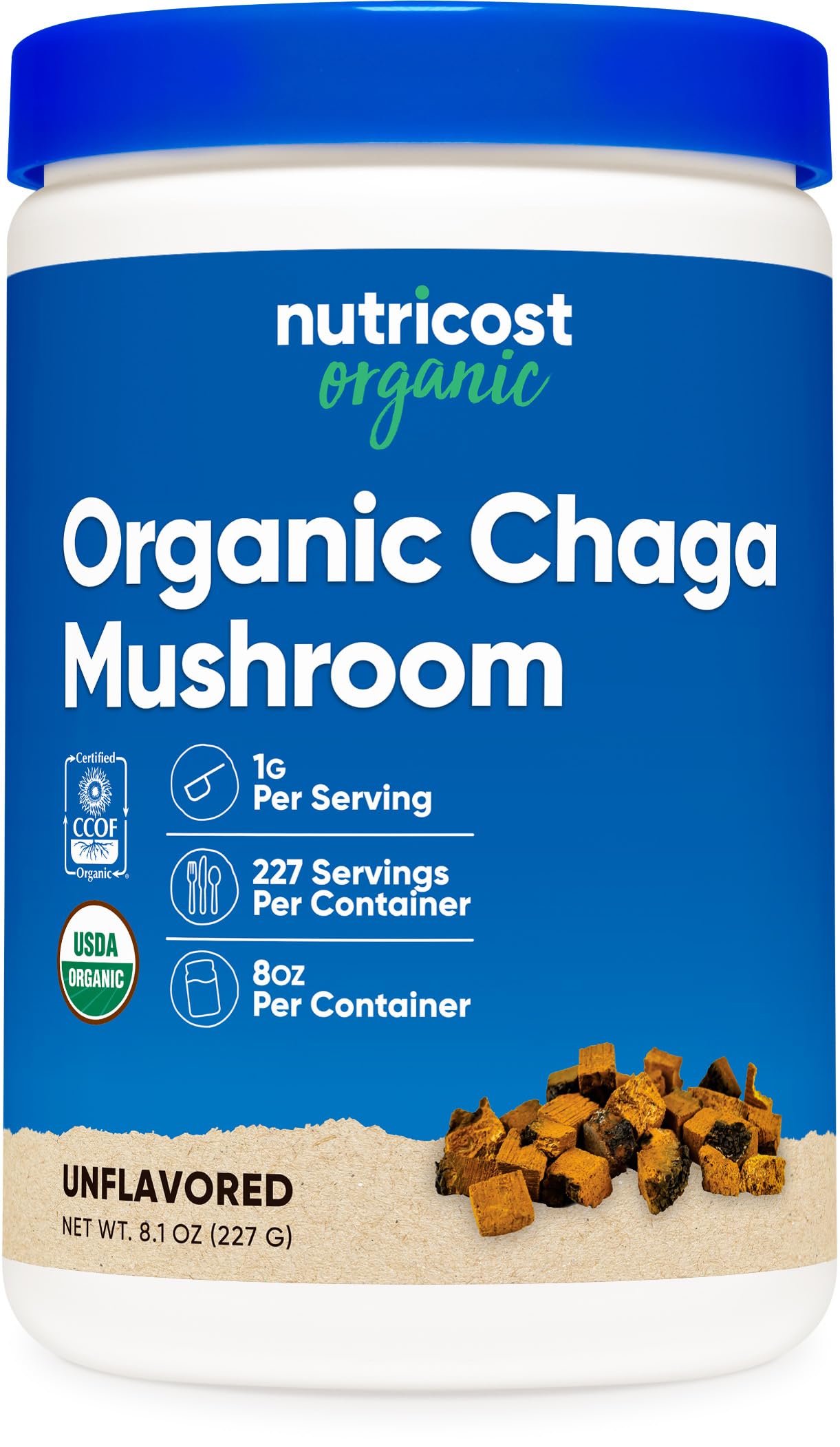 Nutricost 100% Organic Chaga Mushroom Powder 8oz (227 Servings) - Certified USDA Organic, Gluten Free & Non-GMO