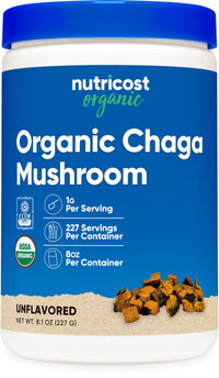 Thumbnail for Nutricost 100% Organic Chaga Mushroom Powder 8oz (227 Servings) - Certified USDA Organic, Gluten Free & Non-GMO