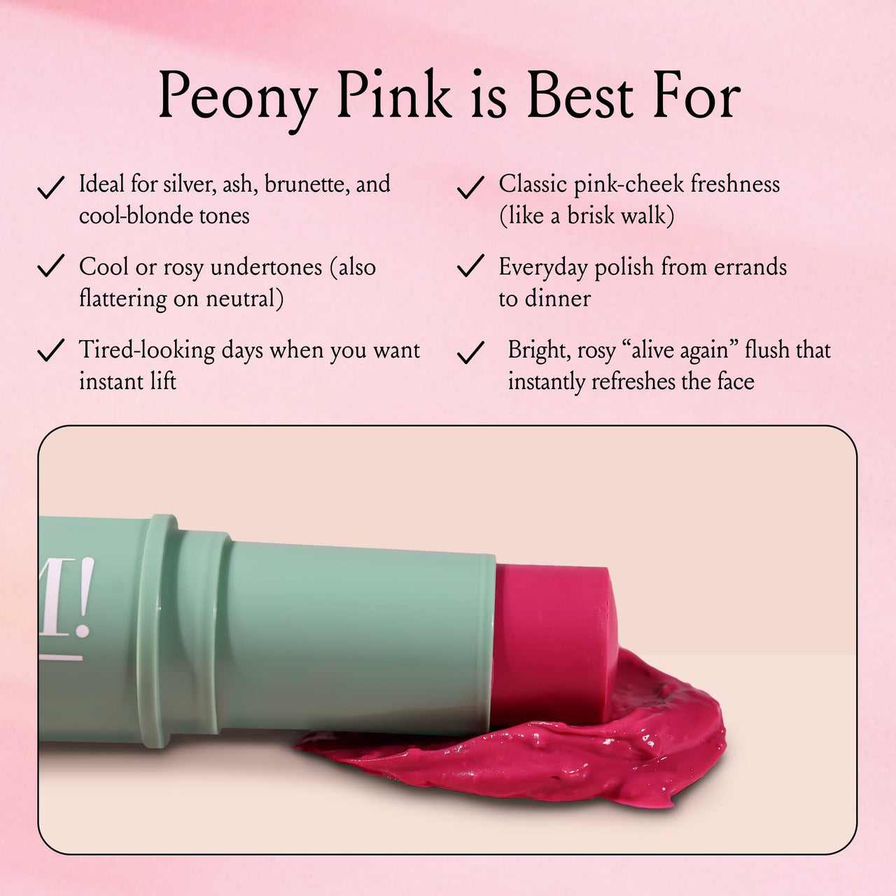 Boomstick Peony Pink ™ - Multistick for Cheeks & Lips - Vegan, Cream Blush Stick & Lipstick - Makeup for Older Women & Mature Skin Boom Stick By Cindy Joseph