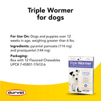 Thumbnail for Durvet 12-Pack Triple Wormer Tablets for Puppies and Small Dogs