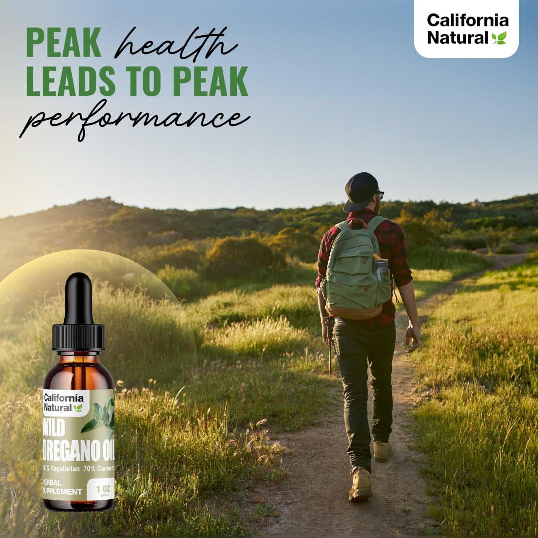 Wild Oregano Oil 1oz Bottle - California Natural - Immune System & Digestive Support - Promote Gut Health & Healthy Digestion - 100% Vegetarian - 70% Carvacrol - Herbal Supplement - 1oz