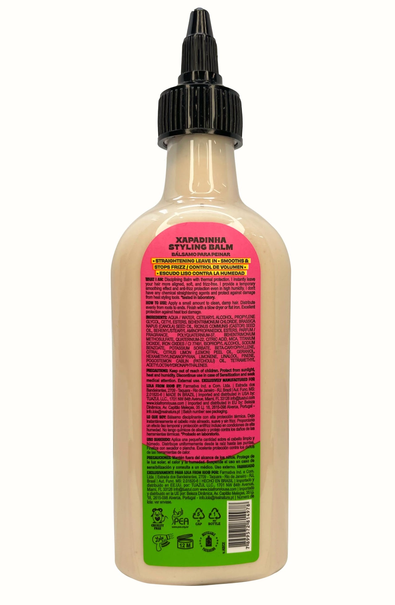 Lola From Rio - Xapadinha - Leave-In Styling Balm For Straight ot Straightnened Hair, Thermal Protection, Anti-Frizz Effect, Aligment, and Softnes 6.76 Fl Oz