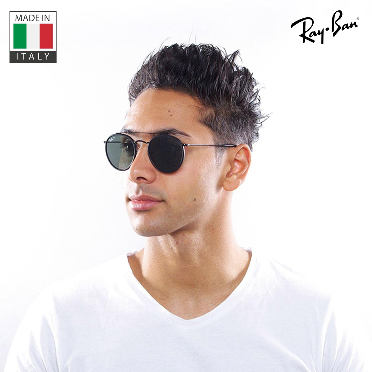 Ray-Ban RB3647N ROUND DOUBLE BRIDGE POLARIZED Round Shaped Sunglasses for Men & Women – Includes Official Rayban Eyewear Kit – Ideal Formal & Casual Wear Sunglasses – G-15 Green Lens