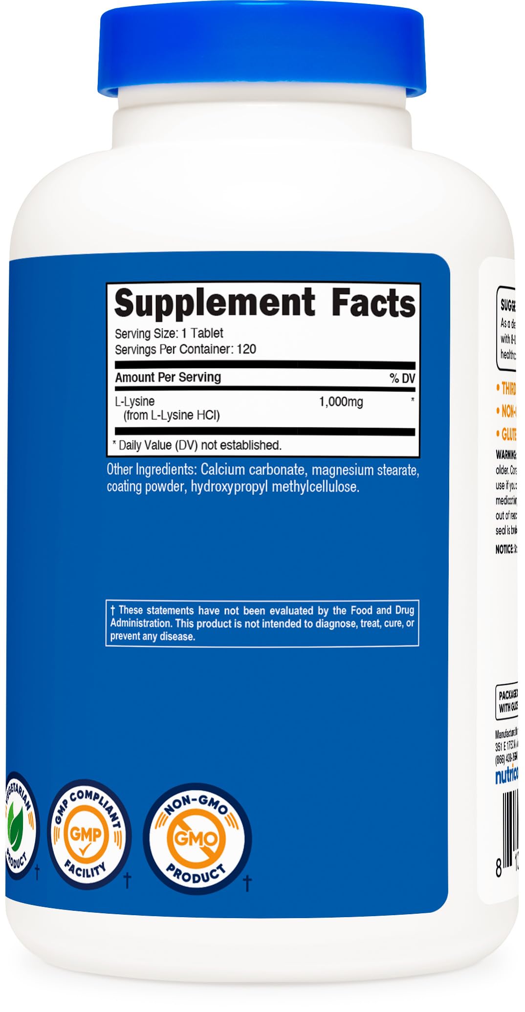 Nutricost L-Lysine 1000mg, 120 Tablets - Gluten Free, Non-GMO, and Vegetarian Friendly