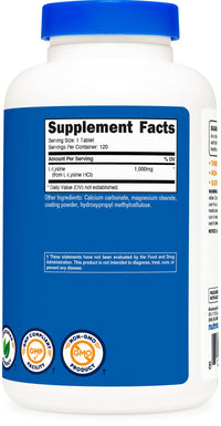 Thumbnail for Nutricost L-Lysine 1000mg, 120 Tablets - Gluten Free, Non-GMO, and Vegetarian Friendly