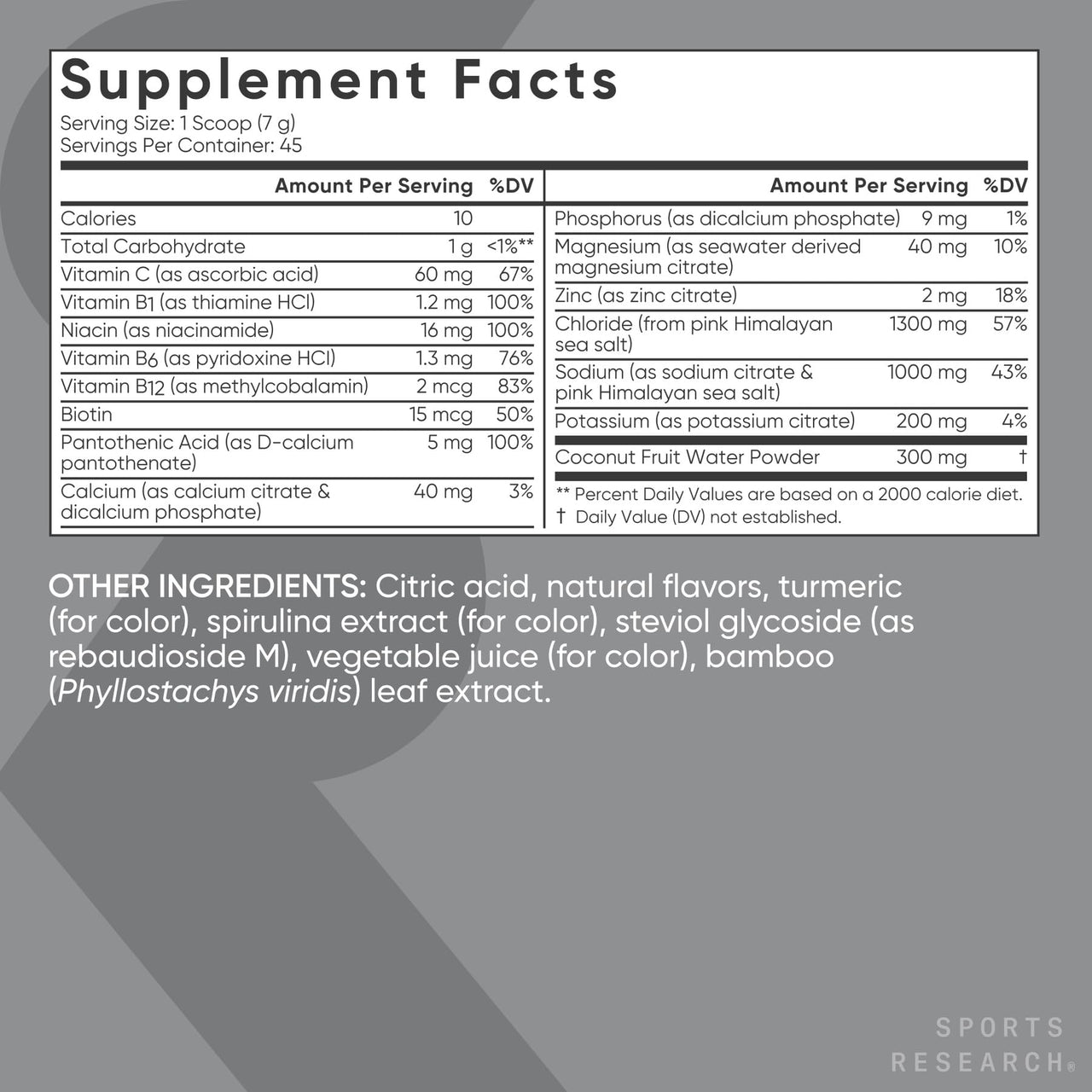 Sports Research® Hydrate Electrolytes Salted Cucumber Lime - Sugar-Free & Naturally Flavored with Vitamins, Minerals, and Coconut Water - Supports Hydration* - 45 Servings