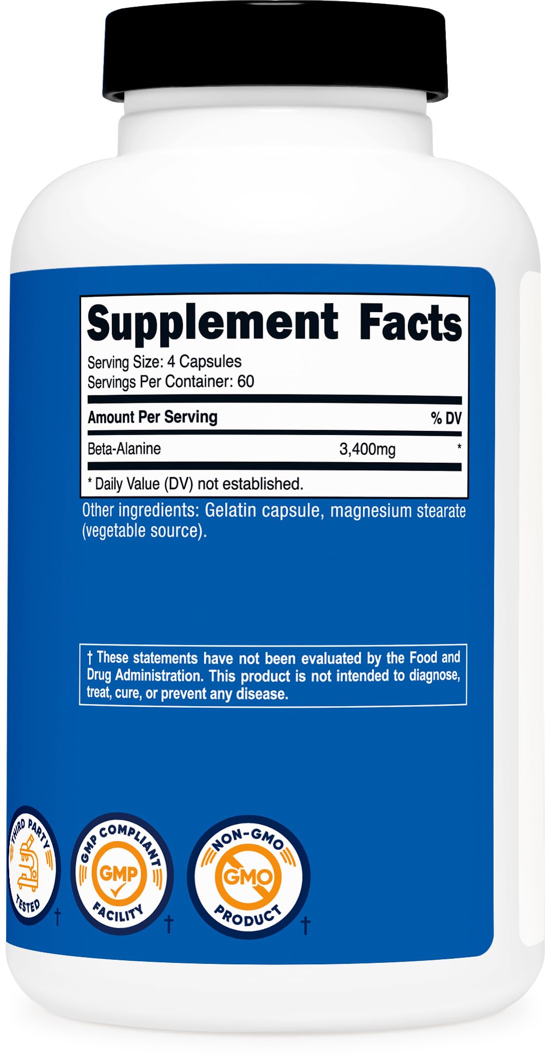 Nutricost Beta-Alanine Capsules 3400mg, 240 Capsules (60 Serv) - Potent Beta Alanine, Gluten Free & Non-GMO, 850mg Per Cap