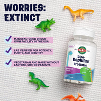 Thumbnail for KAL DinoDophilus Probiotics for Kids - Chewable Kids Probiotic with 2 Billion CFU for Children's Gut Health and Digestion Support - Natural Black Cherry Flavor, 60 Chews