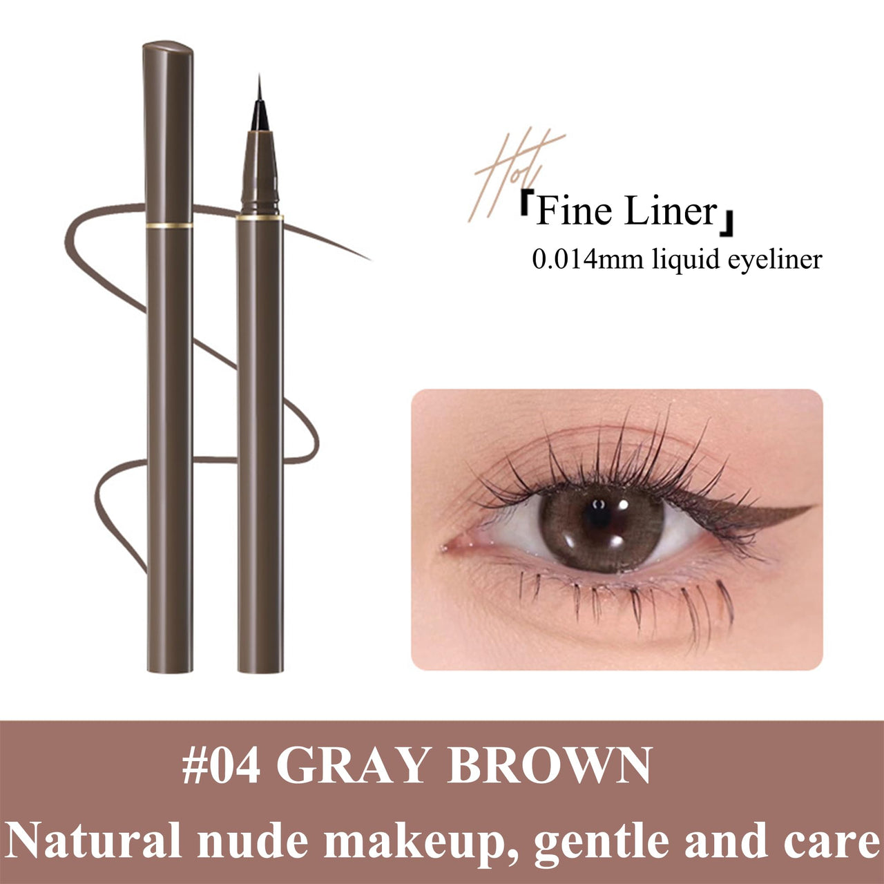 Liquid Eyeliner, Ultra Fine Liquid Eyeliner Waterproof with Smooth Strong Fibres, Smudge-proof, Longwearing, Smooth Eye Liners with Ultra-Fine Tip (#04 Gray Brown Upgrade)