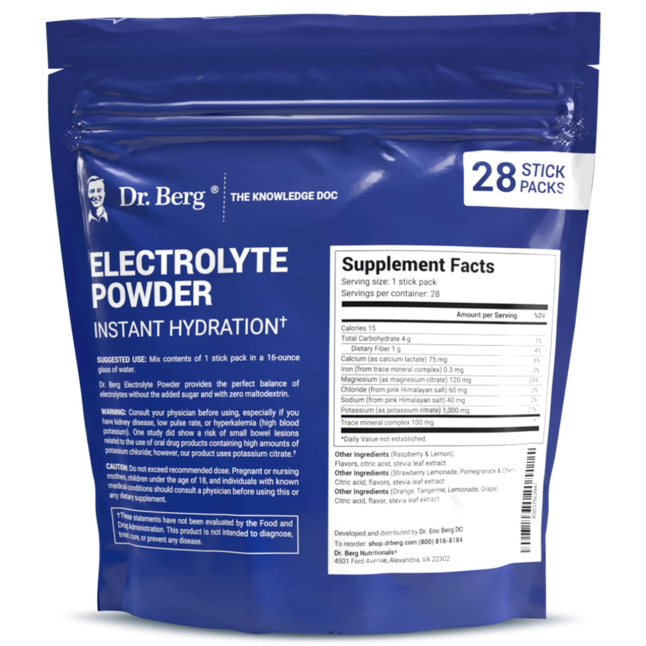 Dr. Berg Sugar Free Electrolyte Powder Packets (Variety Pack) - Daily Electrolyte Drink Mix - 28 Total Hydration Pouches Sugar Free - Keto Electrolytes Powder Packets No Sugar - 7 Delicious Flavors