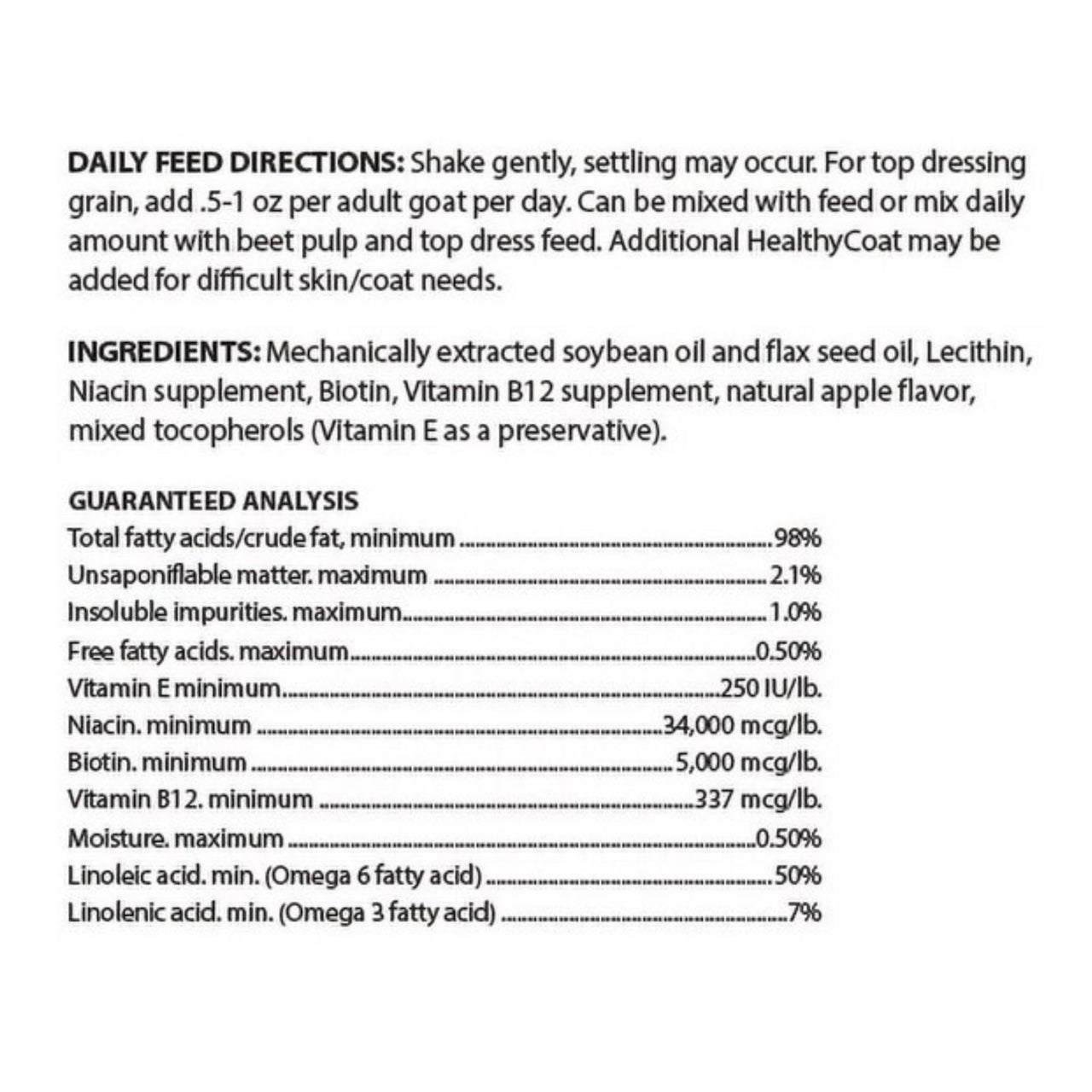 HealthyCoat Goat Formula: Quart. Skin, Coat, Body Condition, Allergies, Immune System, Milk Production.