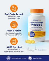 Thumbnail for OmegaVia Ultra Concentrated Omega 3 Fish Oil Burpless, 60 Softgels, Triple Strength Omega 3 Fish Oil Supplements, 1135 mg Pure Omega3, No Fishy Burps, High EPA DHA DPA, IFOS 5-Star