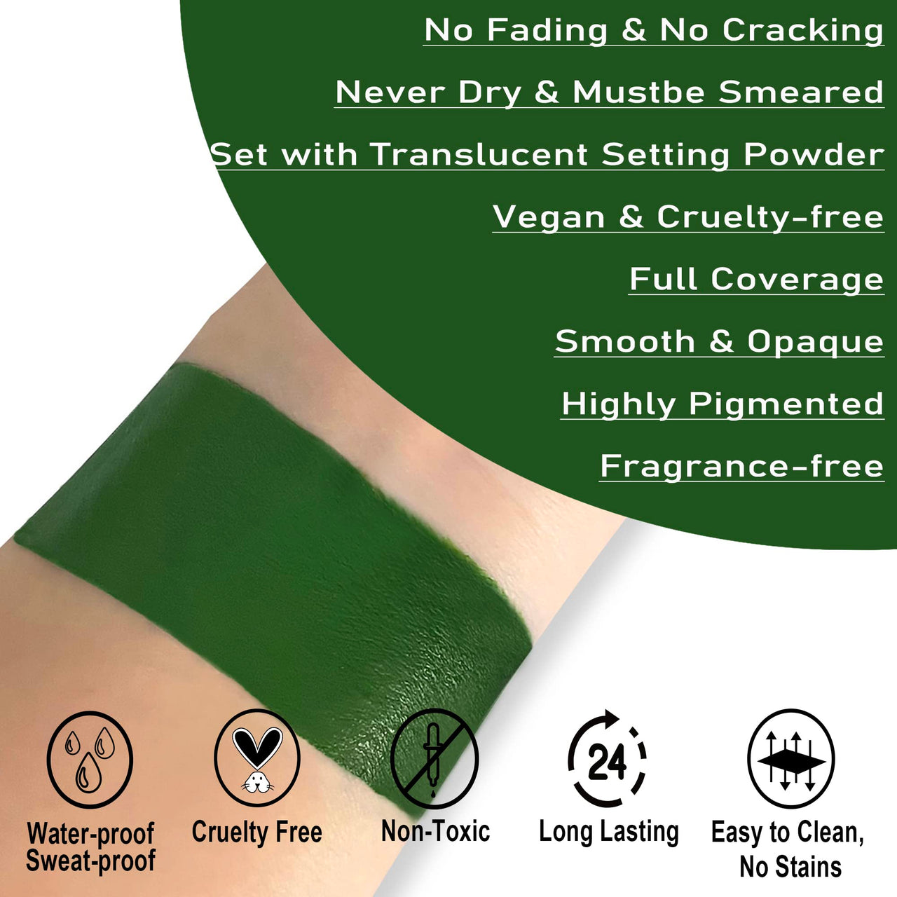CCbeauty Witch Green Face Paint Stick, Face Painting Kit, Dark Green Cream SFX Makeup Foundation, Professional Body Paint for St. Patrick's Day, Halloween Costume Party, Grinch Hulk Monster Makeup