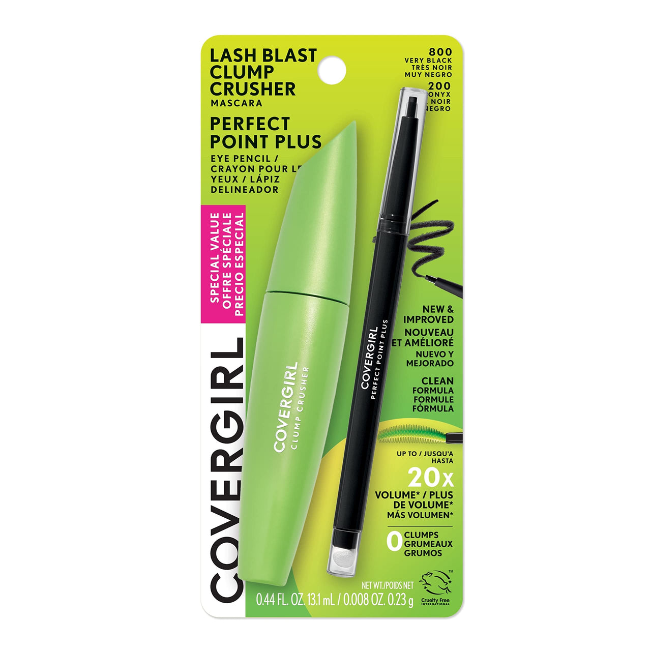 Covergirl Lash Blast Clump Crusher Mascara, Very Black & Perfect Point Plus Eyeliner Pencil, Black Onyx