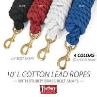 Thumbnail for Jeffers Equine Twisted Solid Cotton Horse Lead Rope, 10'L, Black, Lightweight, Rust Resistant Brass Bolt Snap. Ideal for Training & Grooming - Heavy Duty Hardware for Safety & Control