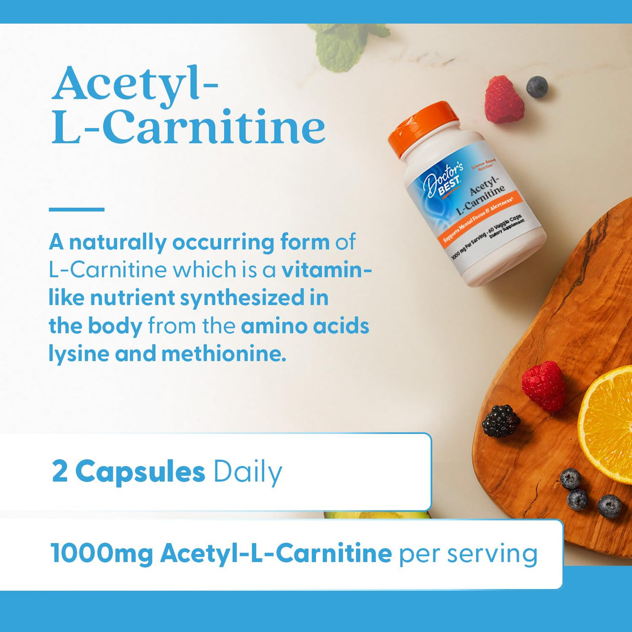 Doctors Best Acetyl-L-Carnitine, Supports Mental Focus & Alertness, Non-GMO, Gluten Free, Soy Free, Vegan 60 Veggie Caps