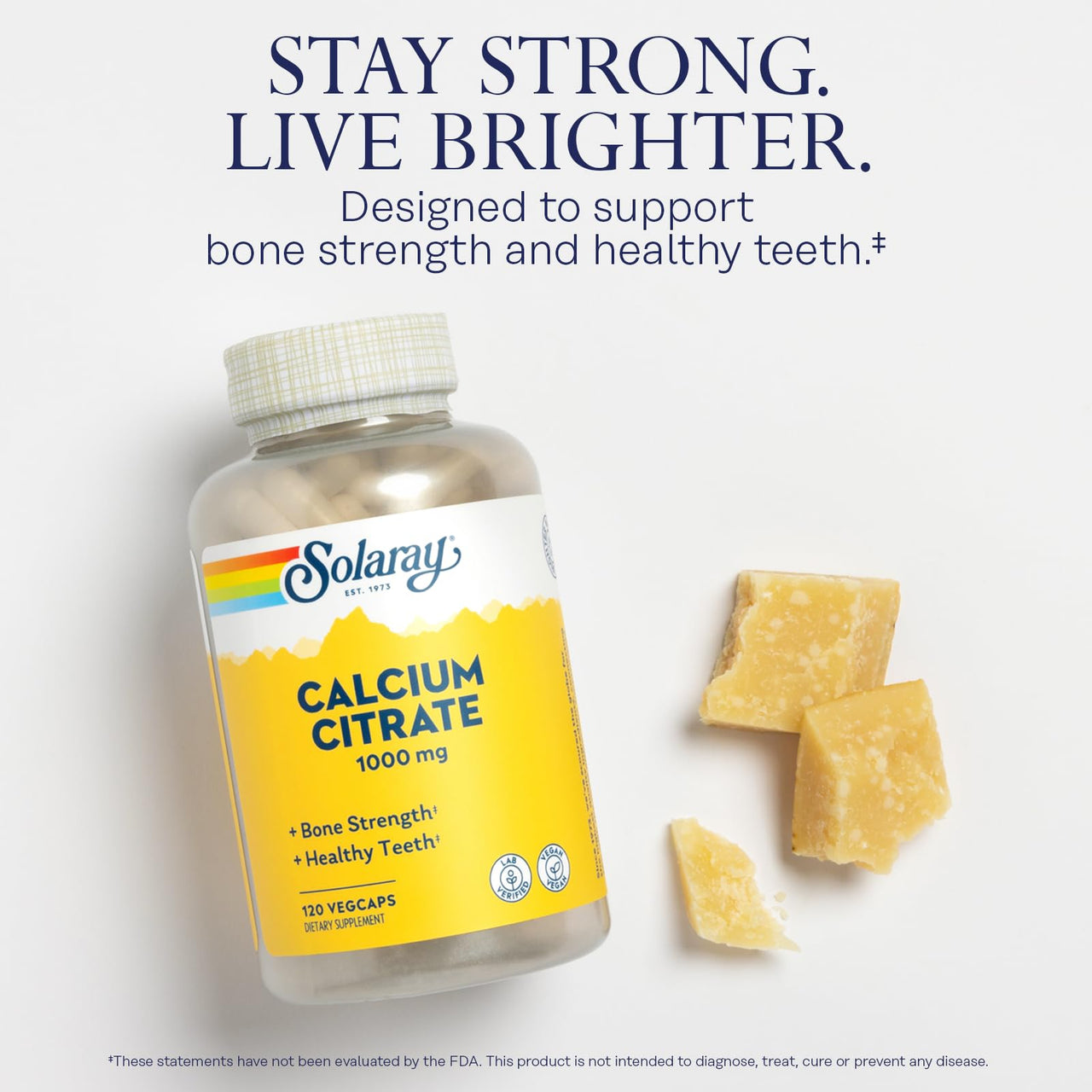 Solaray Calcium Citrate 1000mg - Chelated Calcium Supplement - Supports Bone Strength and Healthy Teeth - Easy to Digest - Vegan - 30 Servings, 120 VegCaps