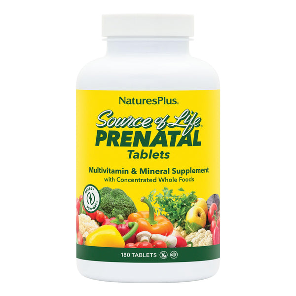 NaturesPlus Source of Life Prenatal - 180 Tablets - Multivitamin & Mineral Supplement with Iron - Nutritional Support for Pregnancy - Gluten Free, Vegetarian - 90 Servings