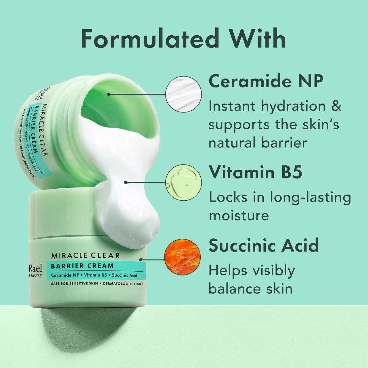 Rael Face Moisturizer, Miracle Clear Barrier Cream – Lightweight Moisturizer with Succinic Acid and Vitamin B5, Hydration, Korean Skin Care (1.8 oz)