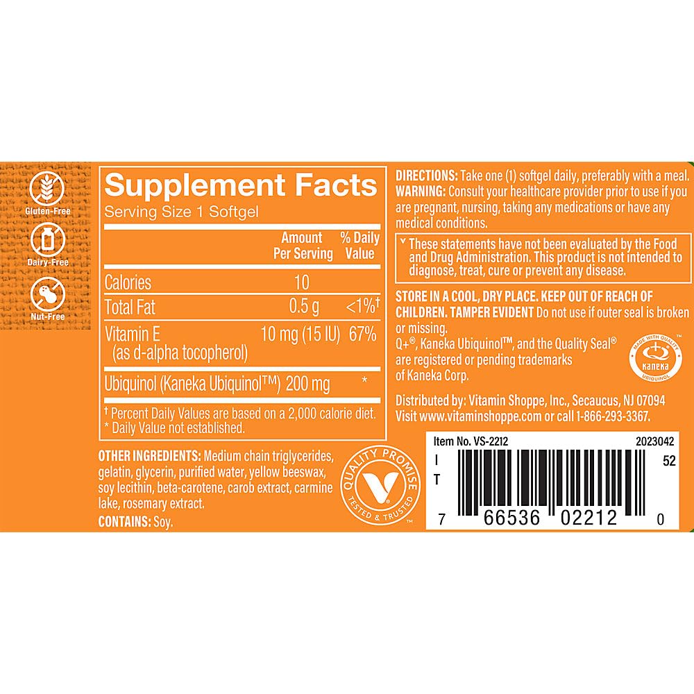 The Vitamin Shoppe Ubiquinol CoQ-10 200mg Beneficial for Those (30 Softgels)