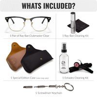 Thumbnail for Ray-Ban RB3016 CLUBMASTER Blue-light Clear Square Shape Sunglasses With Eyewear Kit Bundle - Adjustable Nose Pads - Ideal Formal and Casual Wear Square Sunglasses
