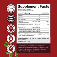Thumbnail for Icelandic Wild Caught Cod Liver Oil Softgels - Fish Omega 3, EPA, DHA, Vitamin D & A, 1000mg Per Serving - Burpless Capsules for Heart, Joint, Brain & Immune Support - 100 Count