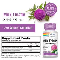 Thumbnail for SOLARAY Milk Thistle Seed Extract 175mg Antioxidant Intended to Help Support a Normal, Healthy Liver Non-GMO & Vegan