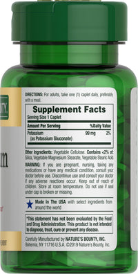 Thumbnail for Nature's Bounty Potassium 99mg, Supports Fluid Balance and Muscle Activity, Involved in Normal Heart Function, Potassium Gluconate Dietary Supplement, Gluten Free, 1 Per Day, 100 Vegetarian Caplets