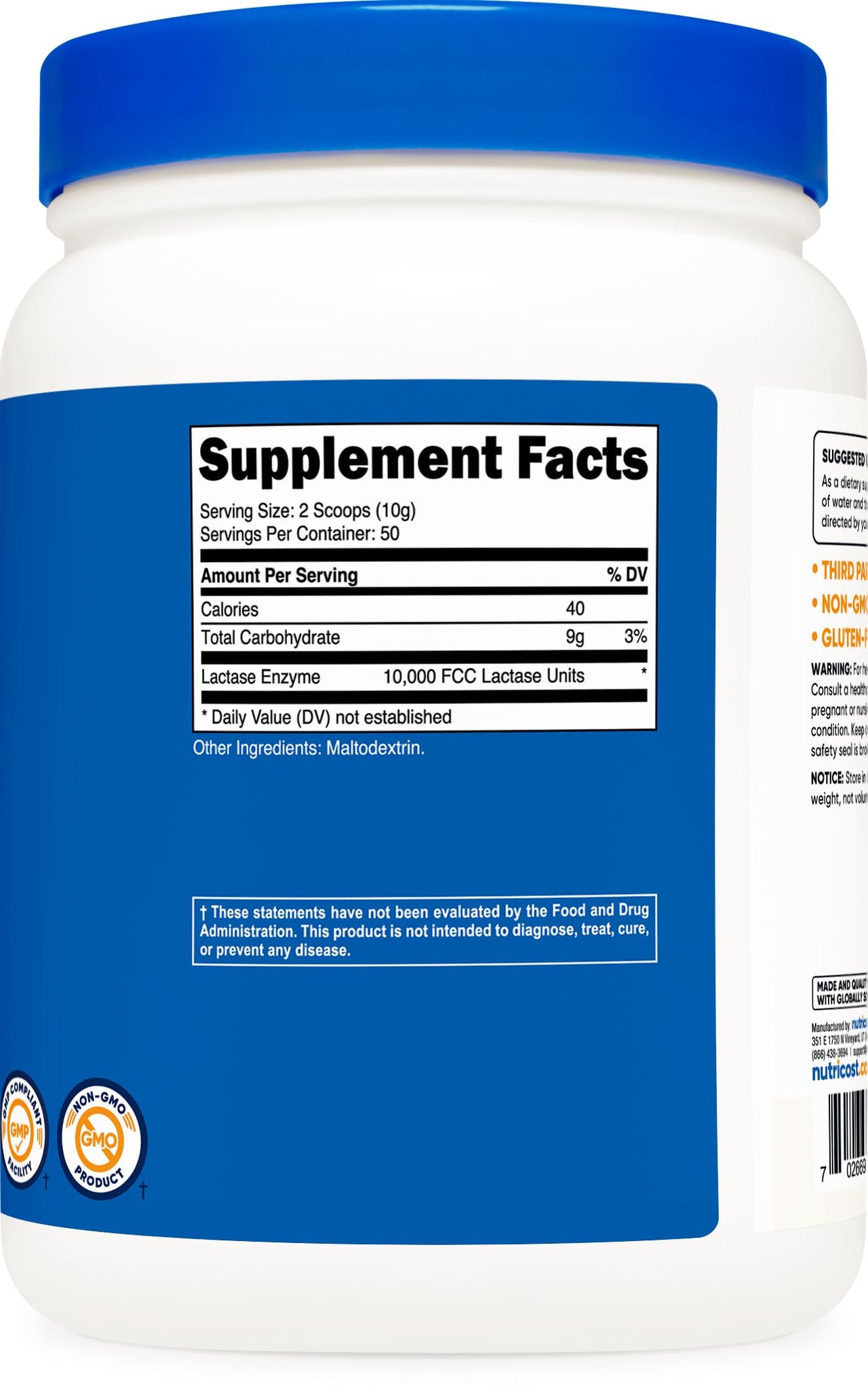 Nutricost Lactase Powder 500 Grams - Non-GMO, Gluten Free