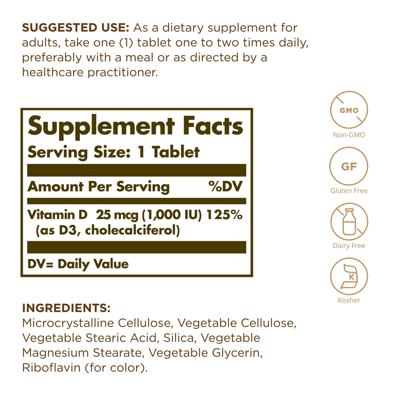 Solgar, Vitamin D3 (Cholecalciferol) 1000 Iu Tablets, 90 Count