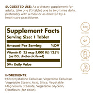 Thumbnail for Solgar, Vitamin D3 (Cholecalciferol) 1000 Iu Tablets, 90 Count