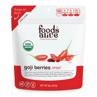 Thumbnail for Foods Alive Organic Goji Berries, Baked Goods, Oatmeal & More – Vitamin A, Antioxidants, Fiber - Wolfberries, Non-GMO, Plant Based, Gluten Free, Vegan, Great snack or add to trail mixes - 8 Ounce Bag