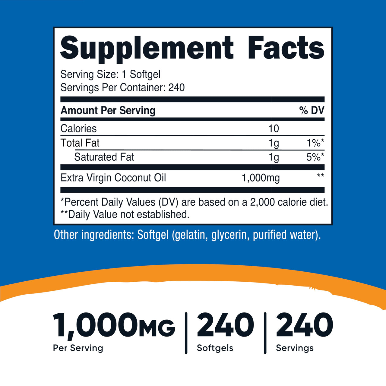 Nutricost Coconut Oil Softgels (1000mg) 240 Softgels - Extra Virgin Coconut Oil - Gluten Free and Non-GMO
