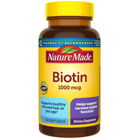Thumbnail for Nature Made Biotin 1000 mcg Softgels, Biotin Vitamins Dietary Supplement, Supports Healthy Hair & Skin, 120 Softgels, 120 Day Supply