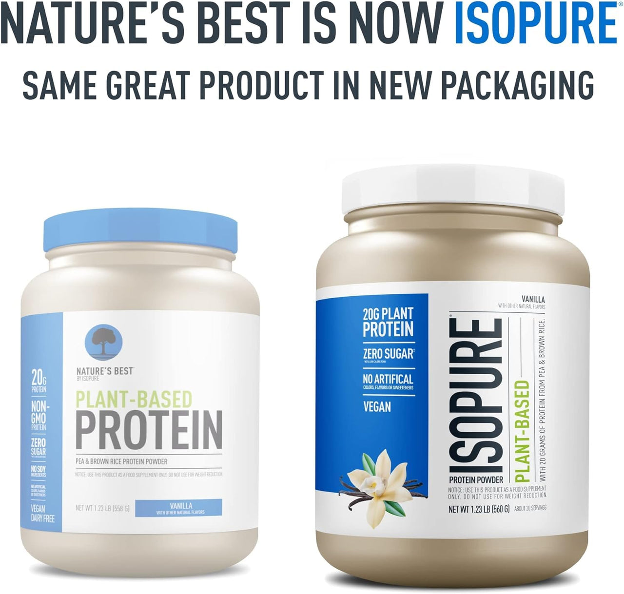 Isopure Plant-Based Protein Powder, Lactose Free, Gluten Free, With Iron, Vanilla, 20g Plant Protein Per Serving, 1.23 Lbs, 20 Servings